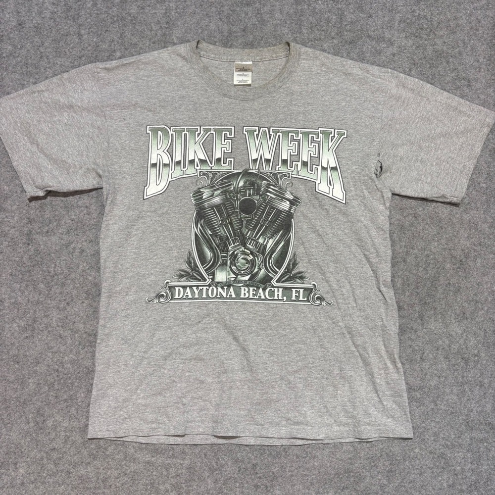 Vintage Gildan Bike Week Daytona Beach FL Motorcycle T-Shirt Gray Large